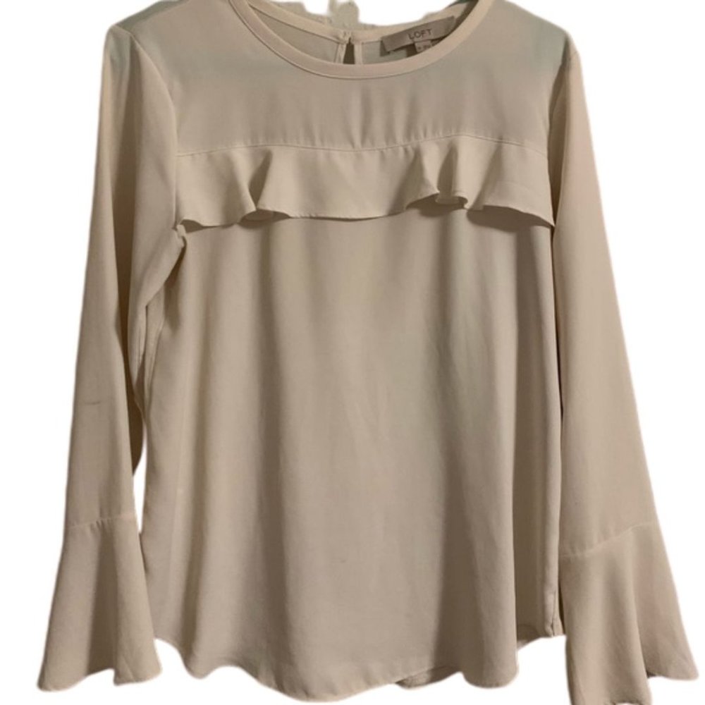 XS Loft White Ruffle Blouse